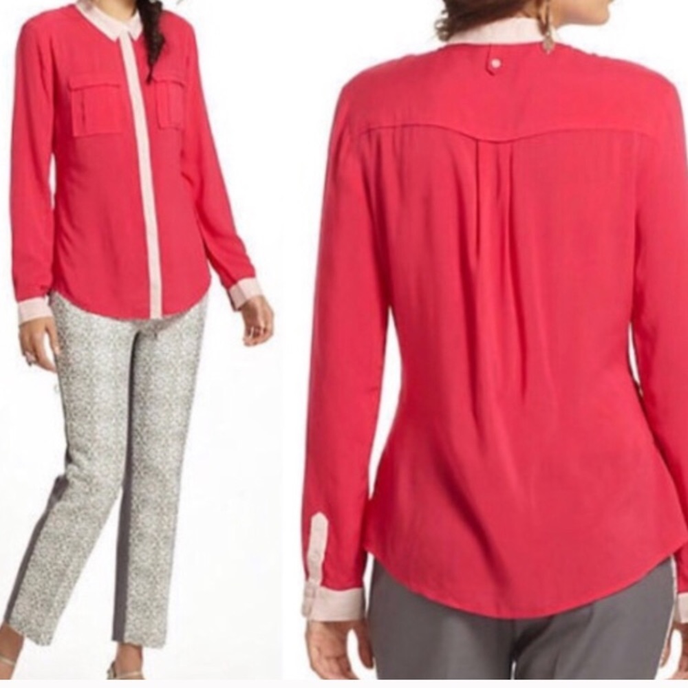 Anthropologie Maeve Bagatelle Button Down Hot Pink